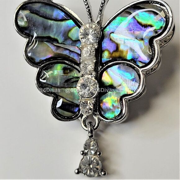 ABALONE Colored Butterfly Pendant Brooch Necklace - NWOT - Picture 2 of 8